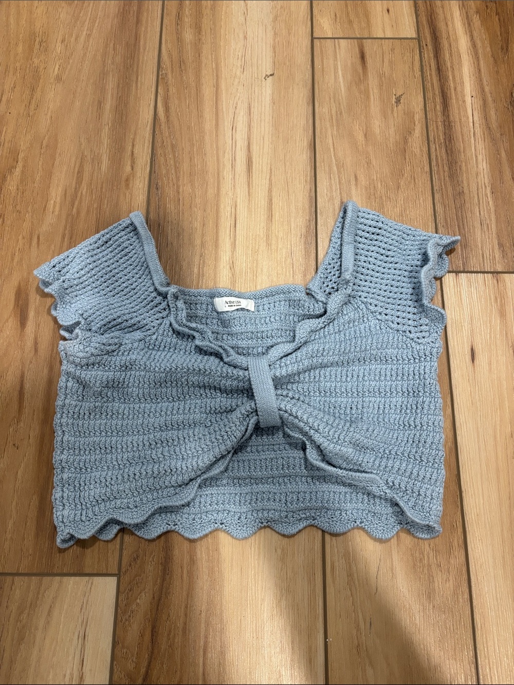 Active USA Powder Blue Crochet Tie-Front Crop Top
